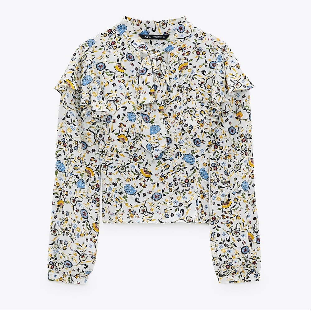ZARA Tied Print Blouse M - Picture 1 of 3